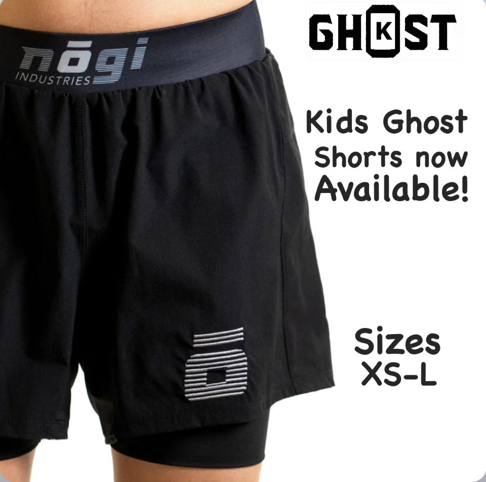 KIDS Ghost Premium Lined Grappling Shorts - Obsidian Black