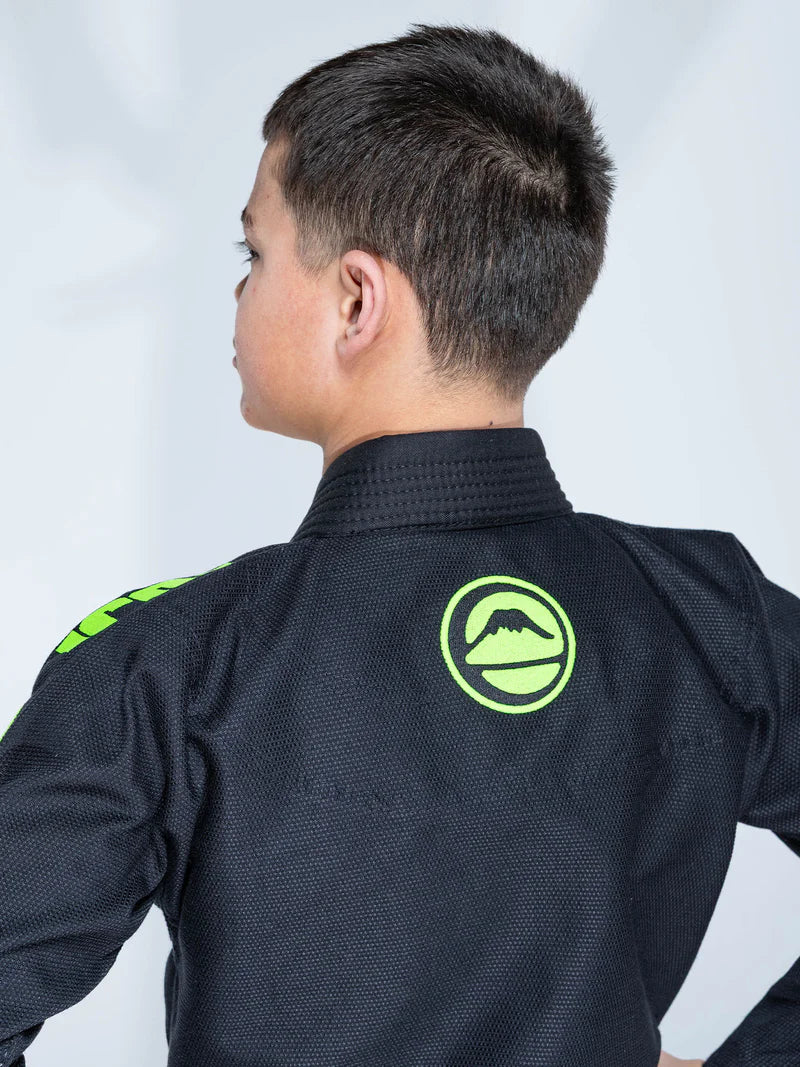 Kids Baseline 2.0 Slim Fit BJJ Gi Black & Green by Fuji
