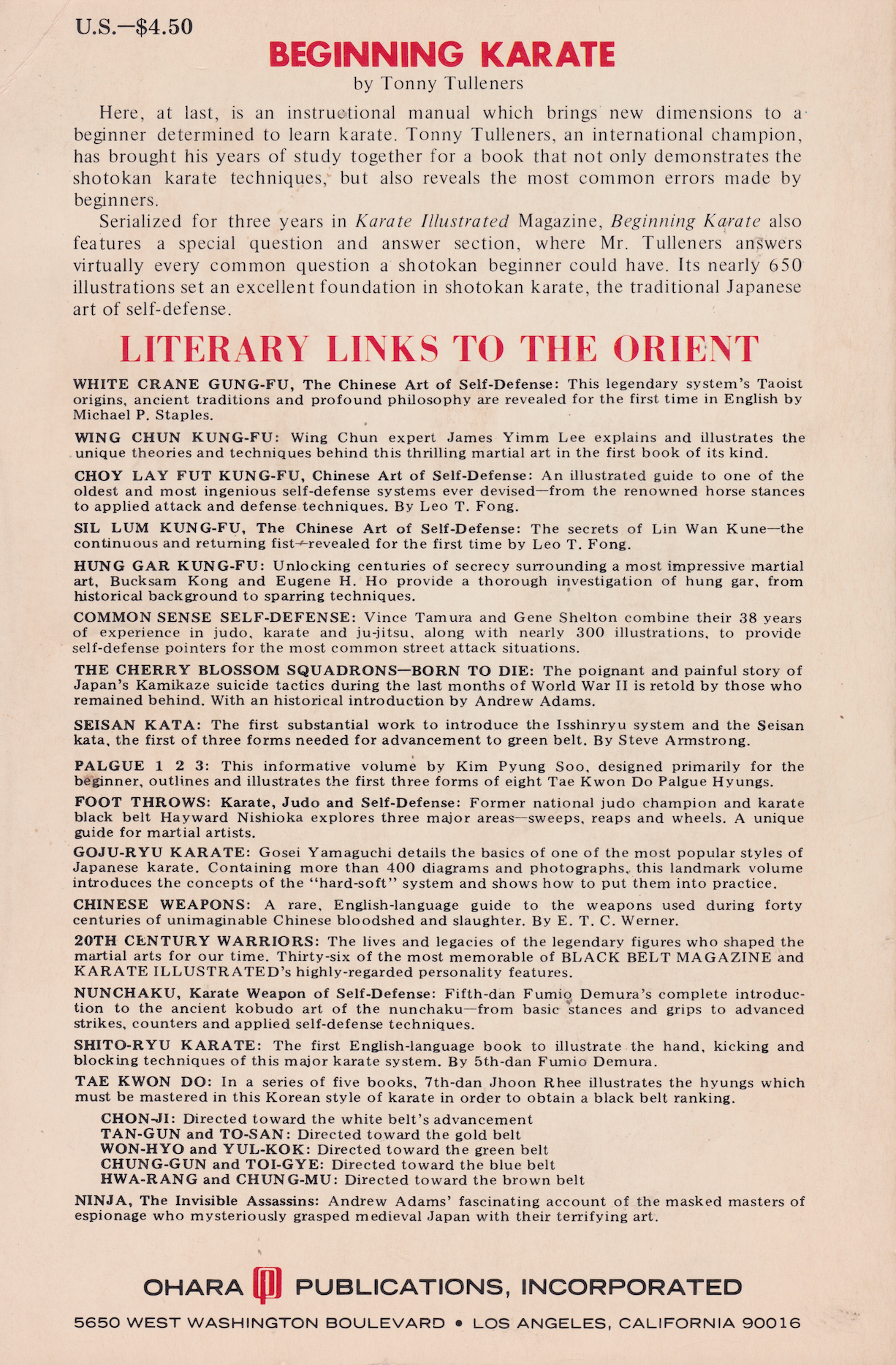 Beginning Karate Book by Tonny Tulleners (Preowned)