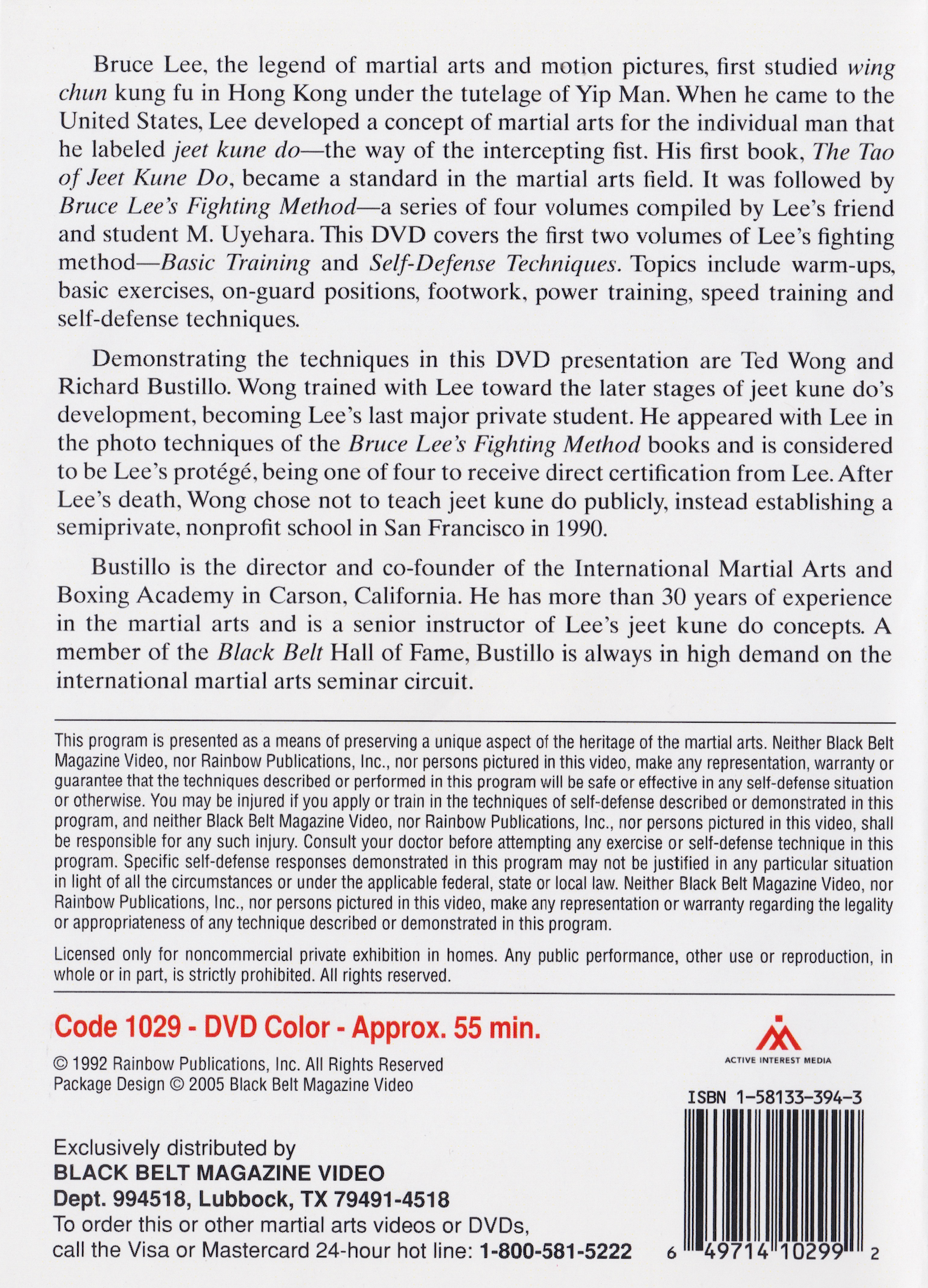 Bruce Lee's Fighting Method: Basic Training & Self-Defense Techniques DVD by Ted Wong & Richard Bustillo (Preowned)