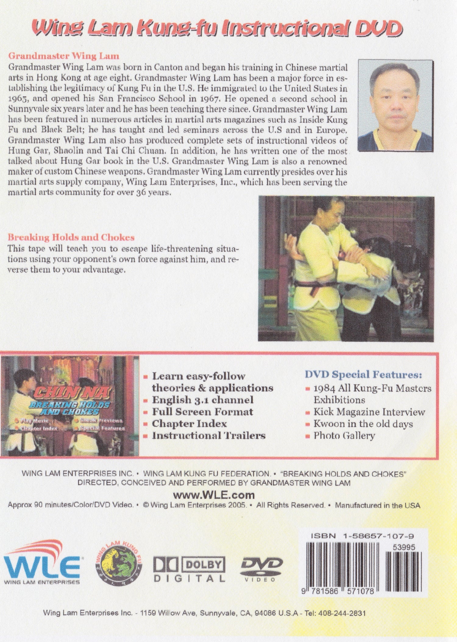 Chinese Fighting Arts Chin Na Breaking Holds & Chokes DVD by Wing Lam (Preowned)