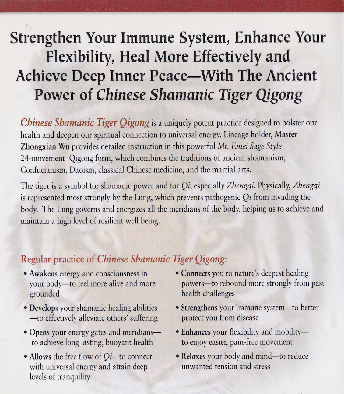 Chinese Shamanic Tiger Qigong DVD by Zhongxian Wu (Preowned)