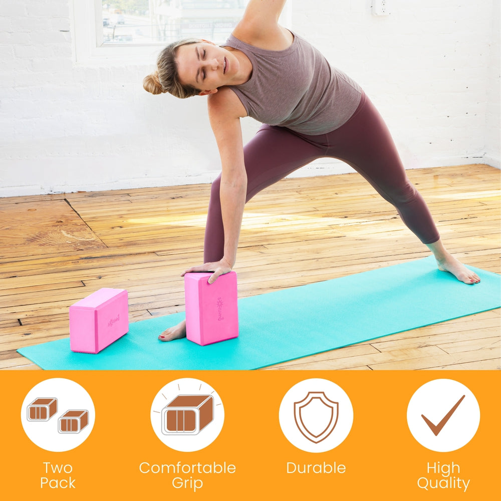Yoga Blocks (2 Pack) — Latex-Free High-Density Foam Blocks