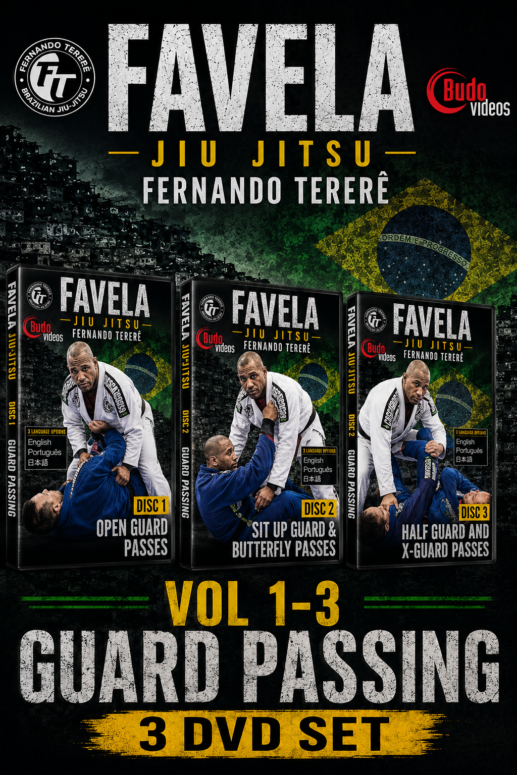 Favela Jiu Jitsu Vol 1-3 Guard Passing by Fernando Terere 3 DVD Set