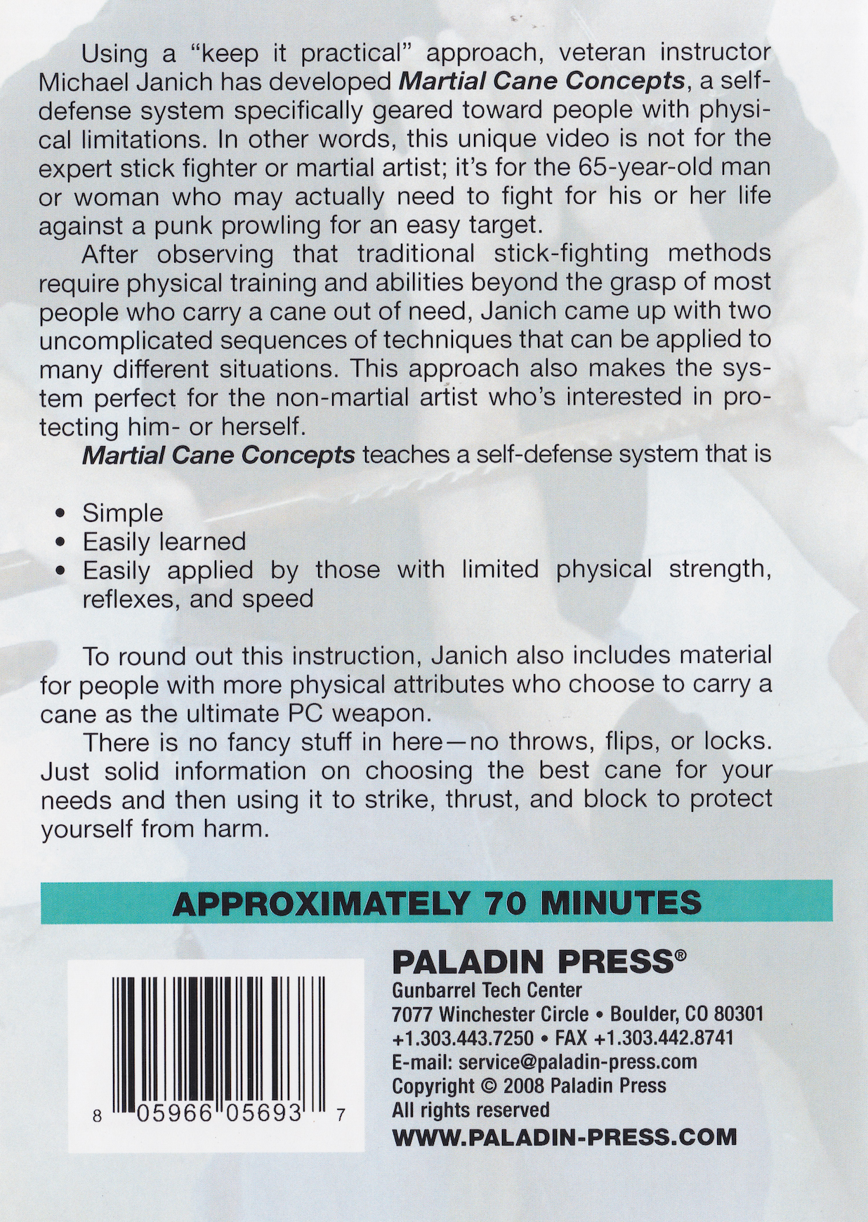 Martial Cane Concepts: A Realistic System of Walking Stick Self-Defense DVD by Michael Janich