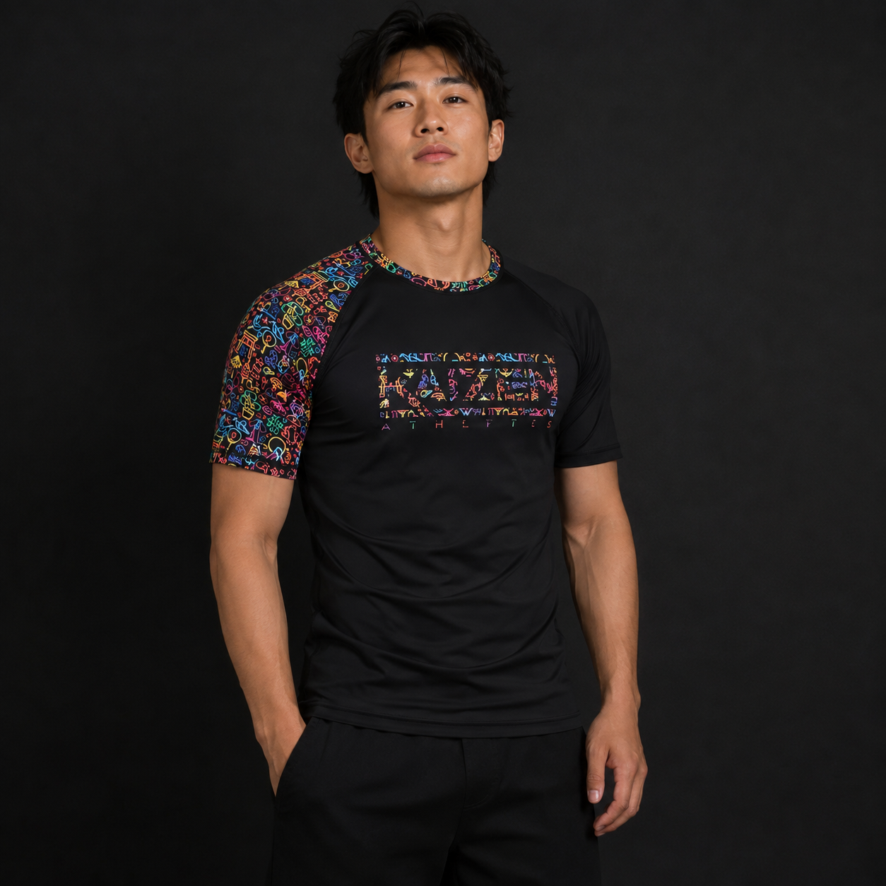 Neon Nights Men's Short Sleeve Rash Guard by Kaizen Athletic