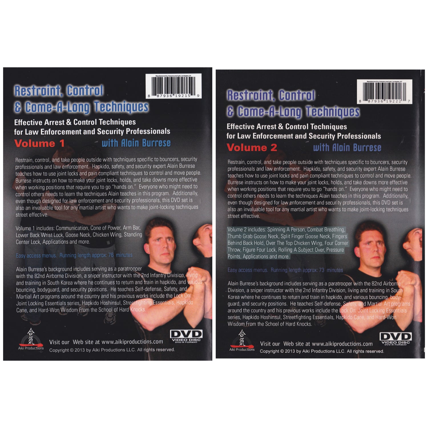 Restraint, Control & Come-a-Long Techniques 2 DVD Set by Alain Burrese (Preowned)