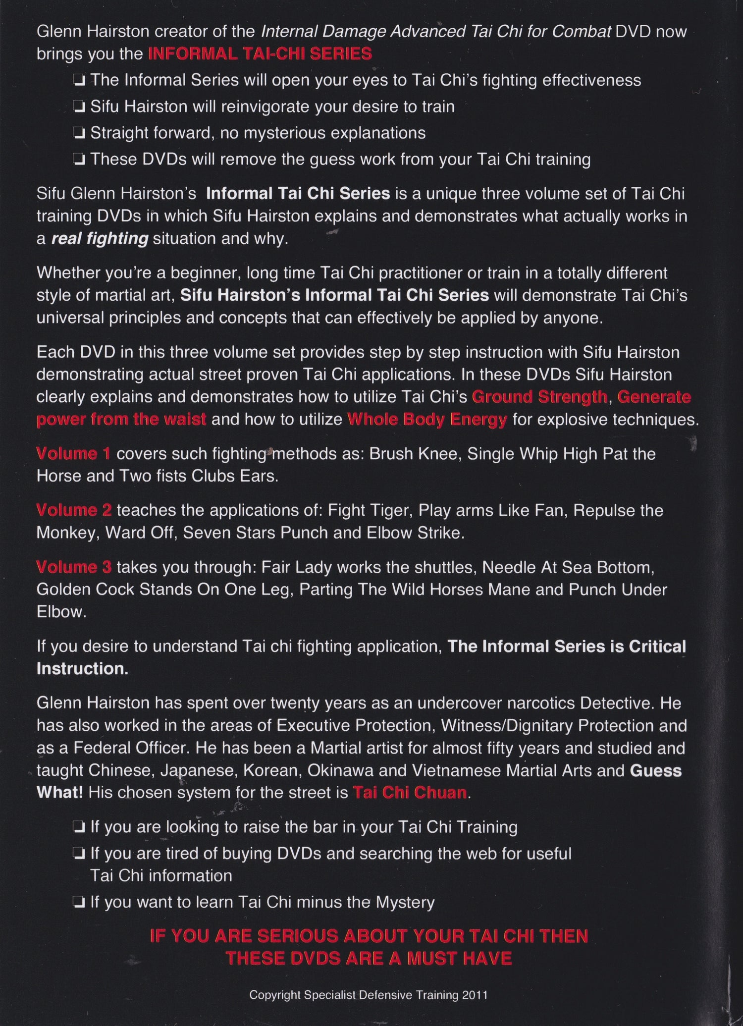 Informal Tai Chi Series: Tai Chi For the Street 3 DVD Set by Glenn Hairston