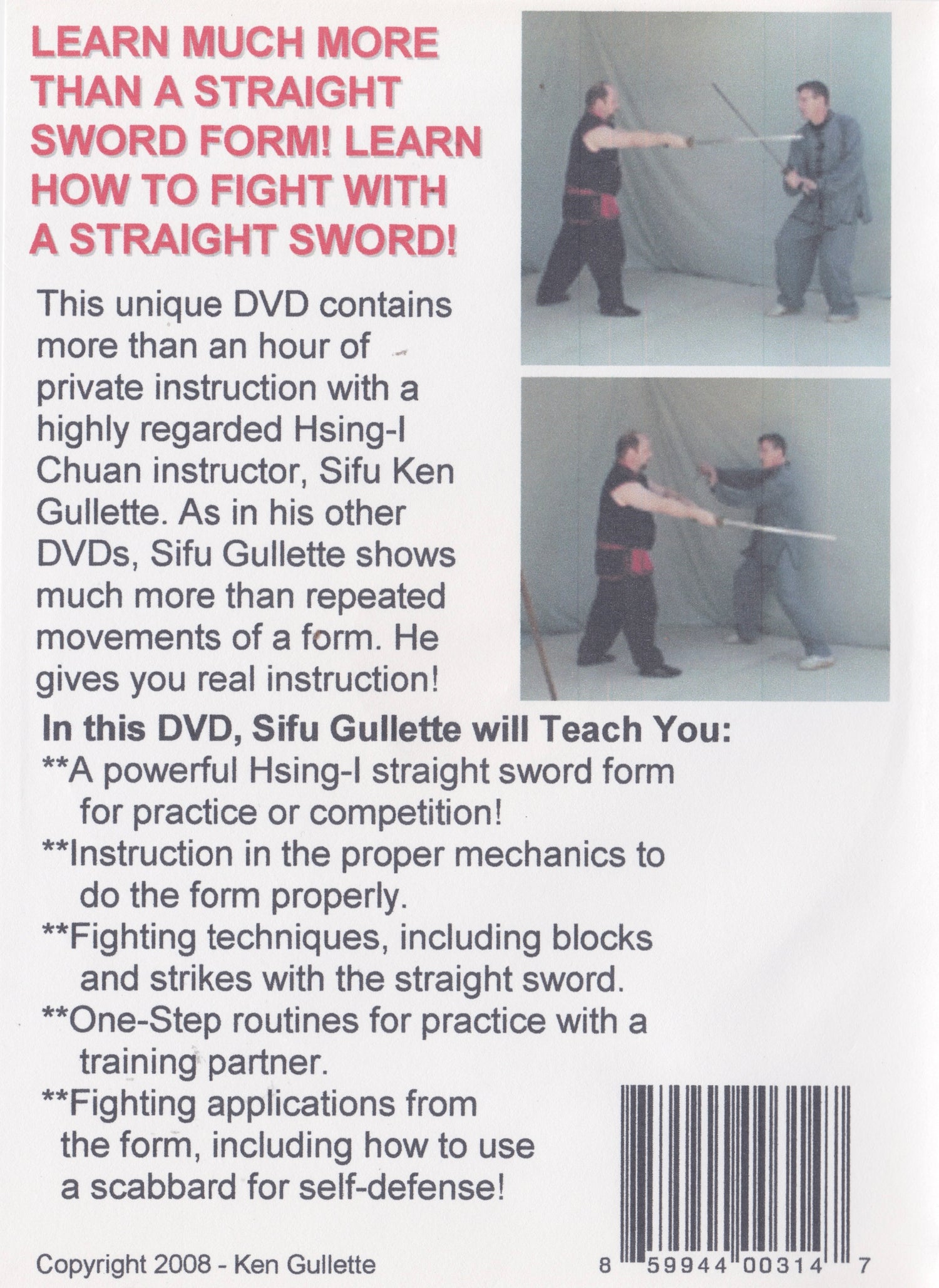 Hsing-I Chuan Straight Sword Form DVD by Ken Gullette (Preowned)