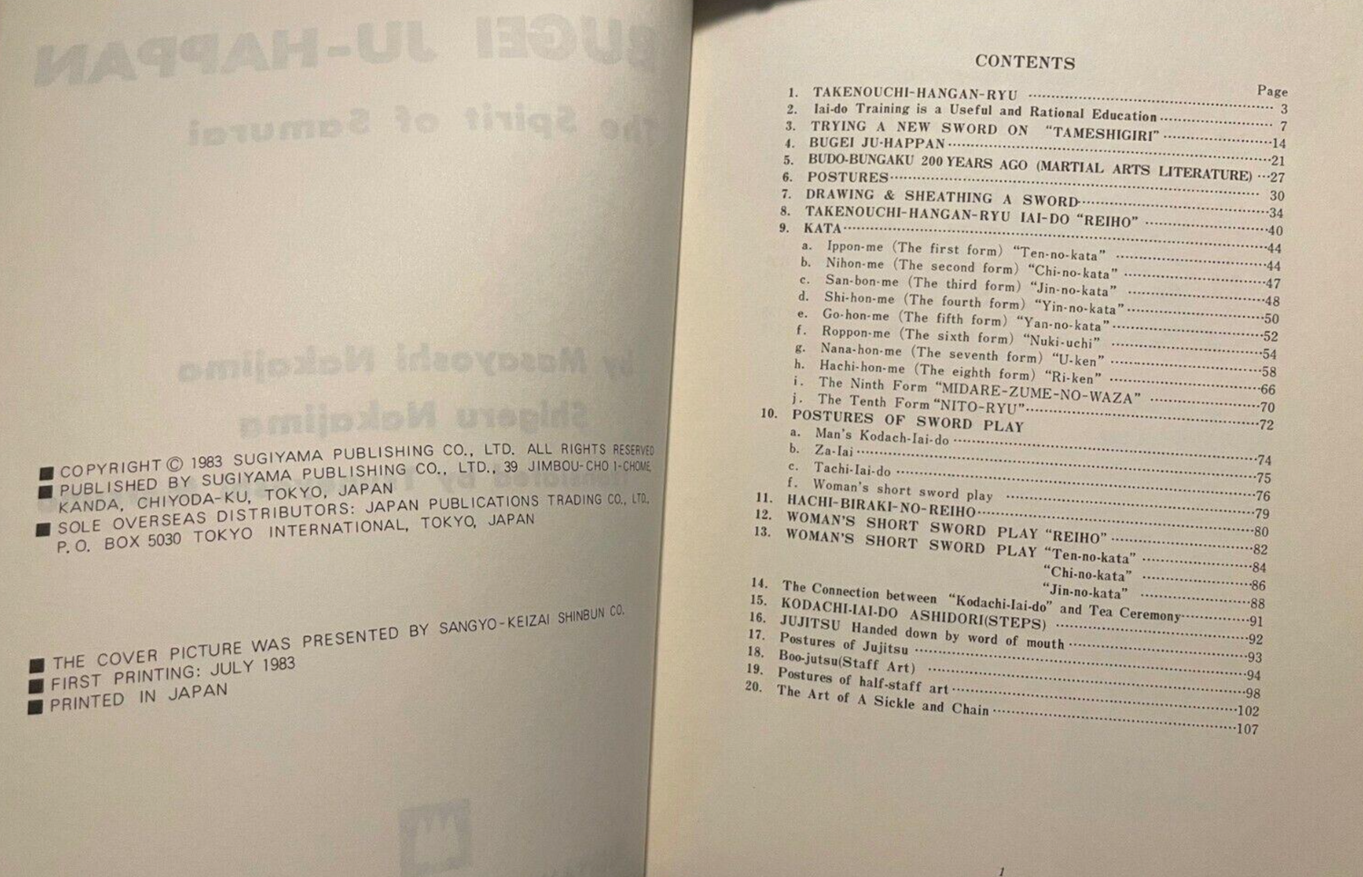 Bugei Ju-Happan: The Spirit of Samurai Book by Masayoshi Nakajima & Shigeru Nakajima (Preowned)