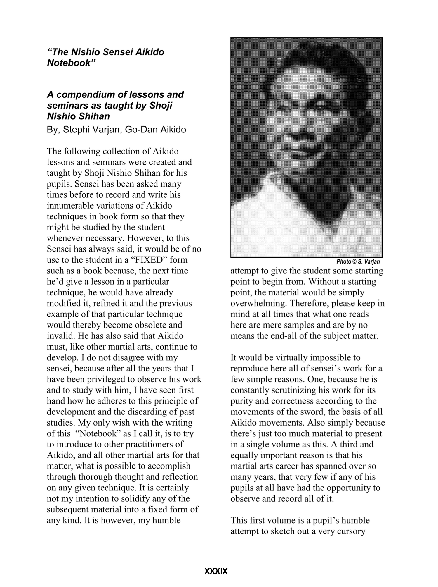 The Nishio Sensei Aikido Notebook Vol 1 Taijutsu by Stephi Varjan