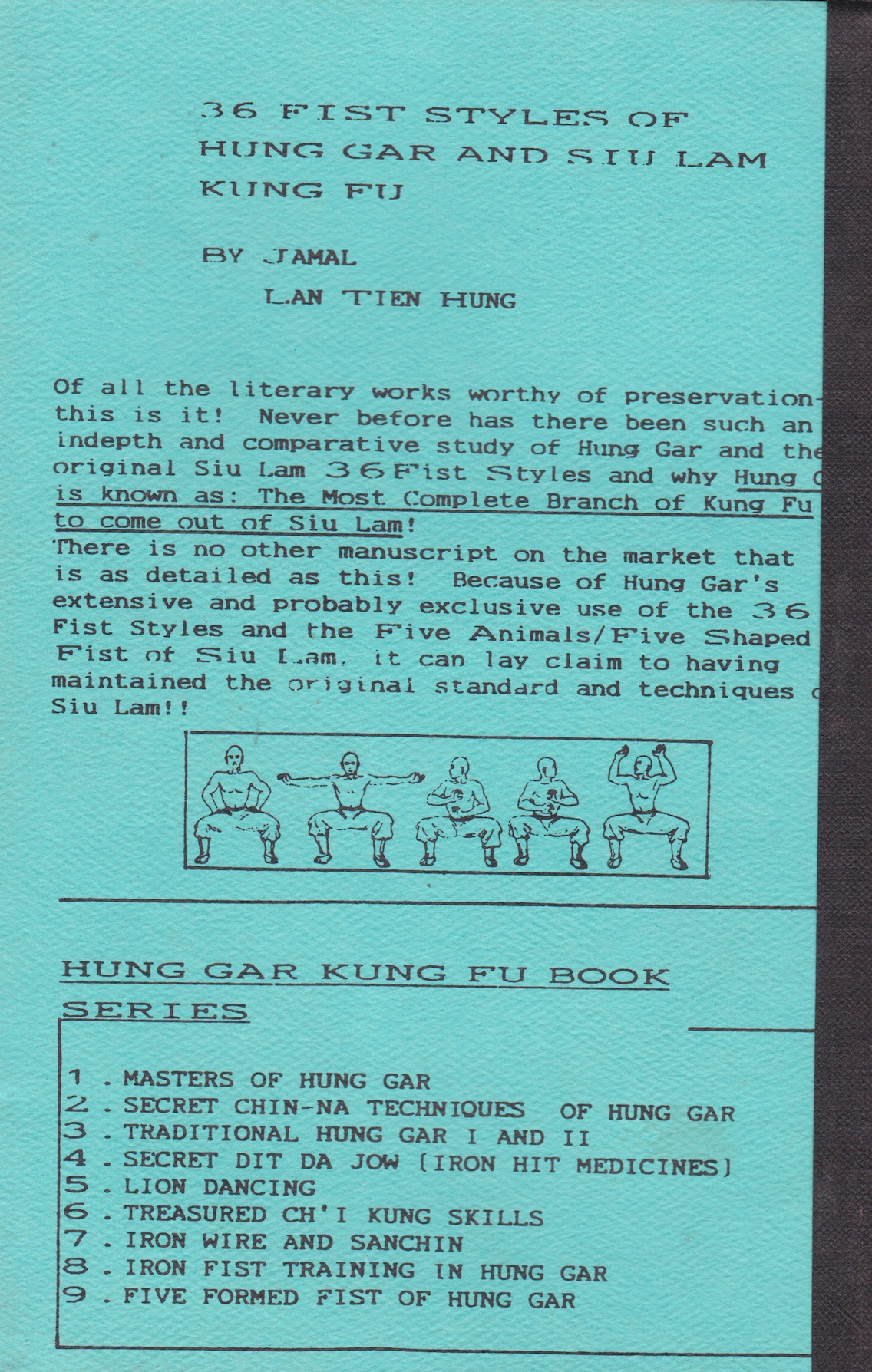 36 Fist Styles of Hung Gar & Siu Lam Book by Jamal Lan Tien Hung (Preowned)