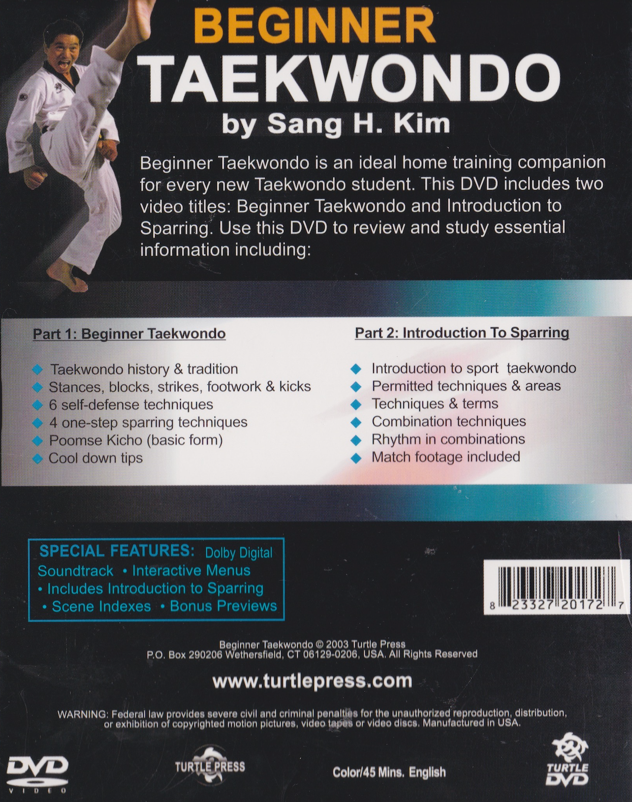 Beginner Taekwondo & Intro to Sparring DVD by Sang Kim (Preowned)