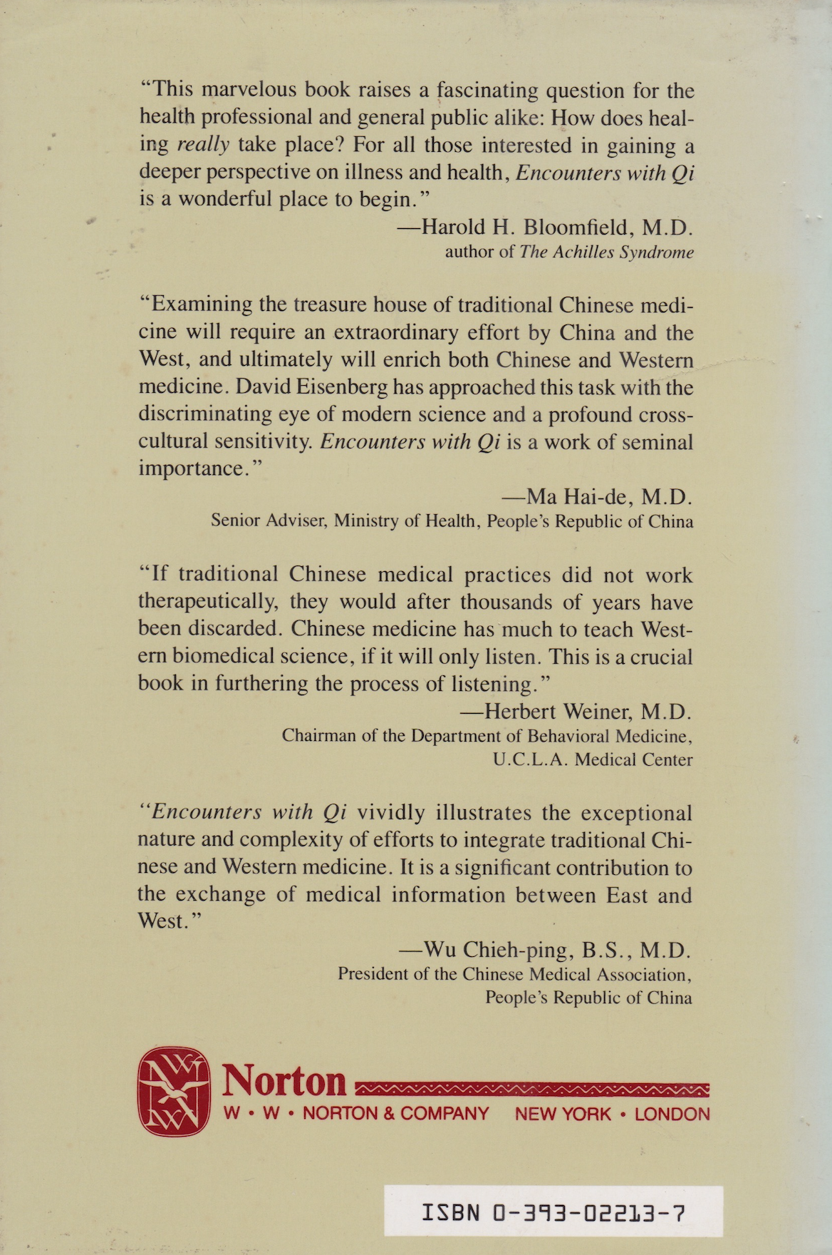 Encounters With Qi: Exploring Chinese Medicine Book by David Eisenberg & Thomas Lee Wright (Preowned)