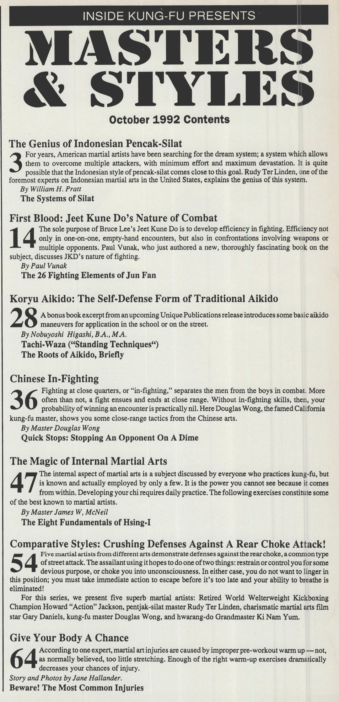 Inside Kung Fu Presents Masters & Styles Magazine Oct 1992 (E-Book)