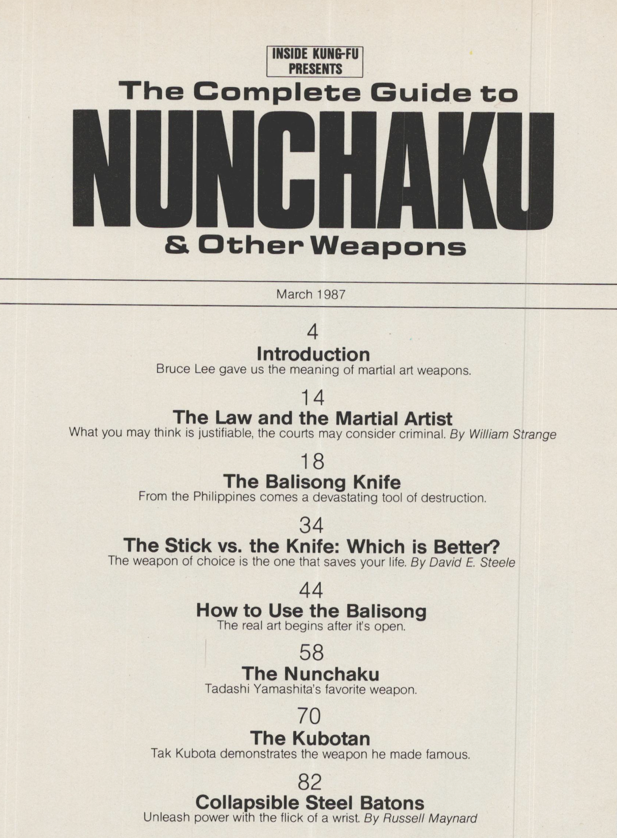 The Complete Guide to Nunchaku & Other Weapons Magazine March 1987 (E-Book)