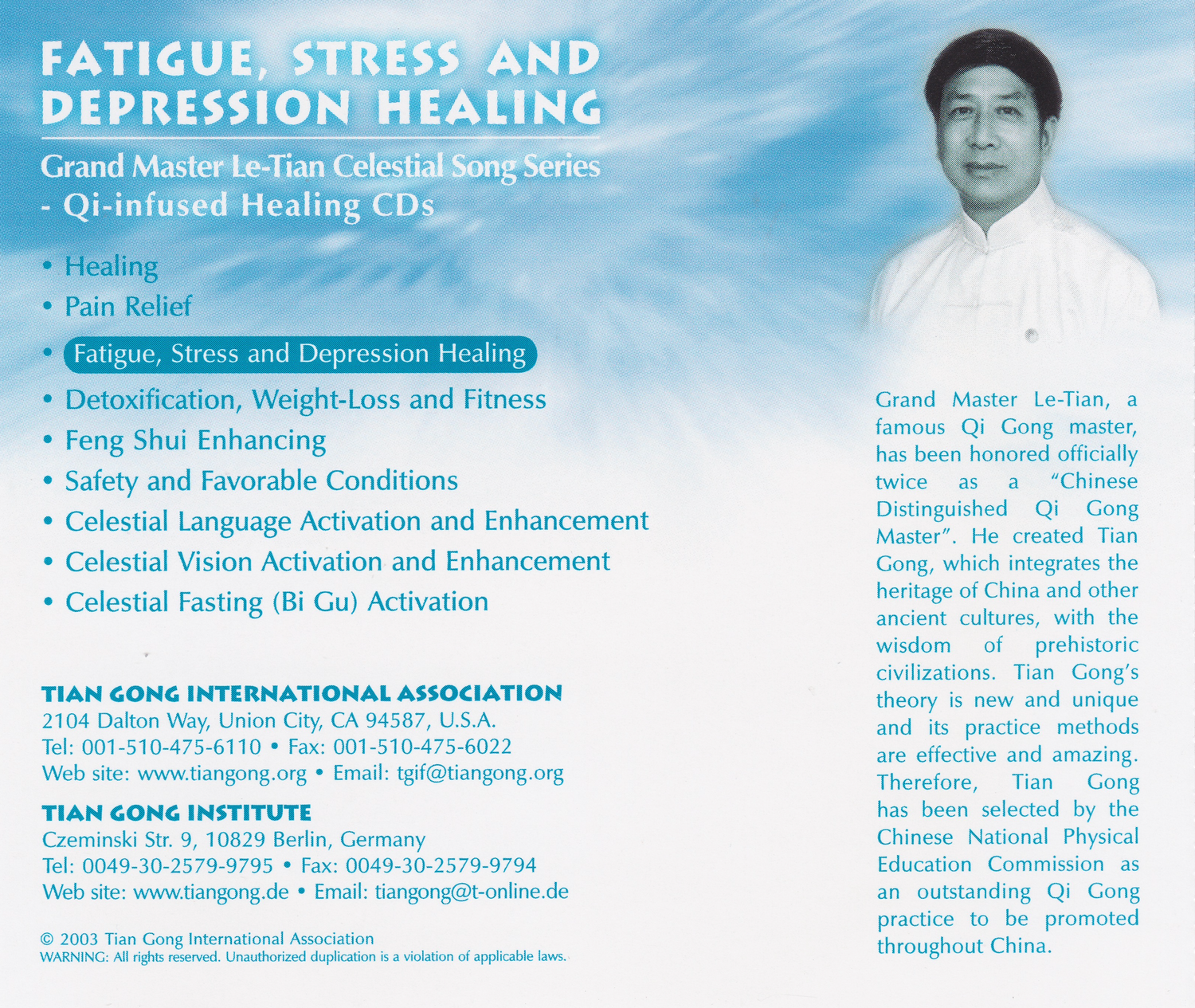 Celestial Song Series Qi Infused Healing CD Fatigue, Stress & Depression Healing by Le-Tian (Preowned)