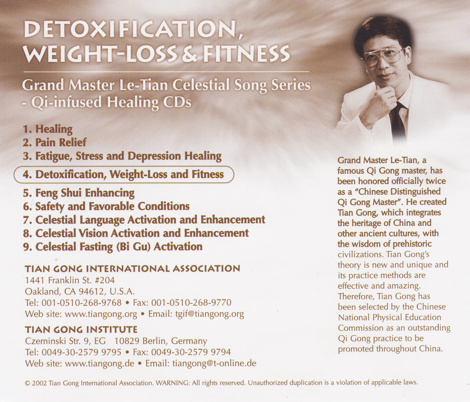 Celestial Song Series Qi Infused Healing CD Detoxification, Weight-Loss & Fitness by Le-Tian (Preowned)