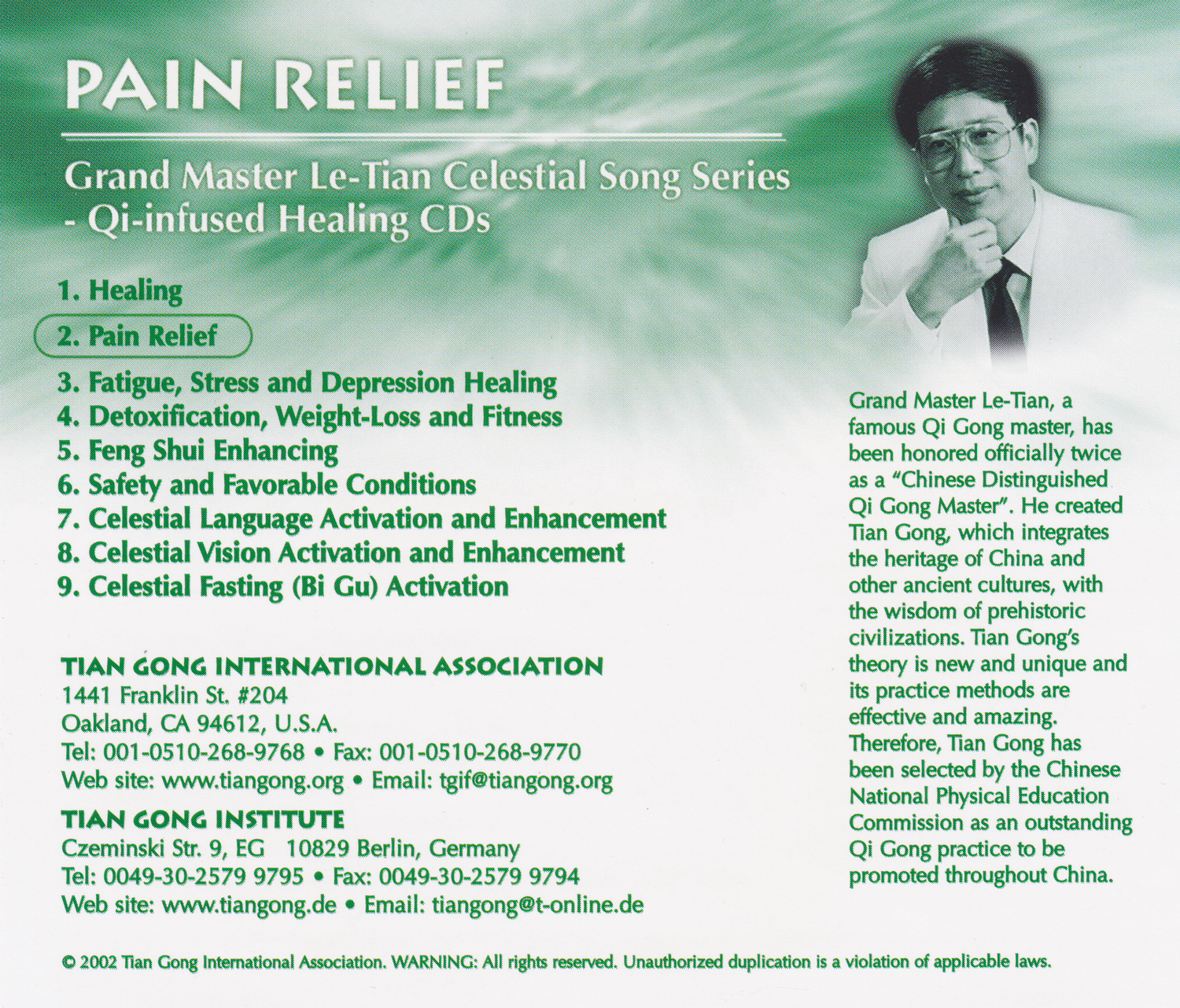 Celestial Song Series Qi Infused Healing CD Pain Relief by Le-Tian (Preowned)