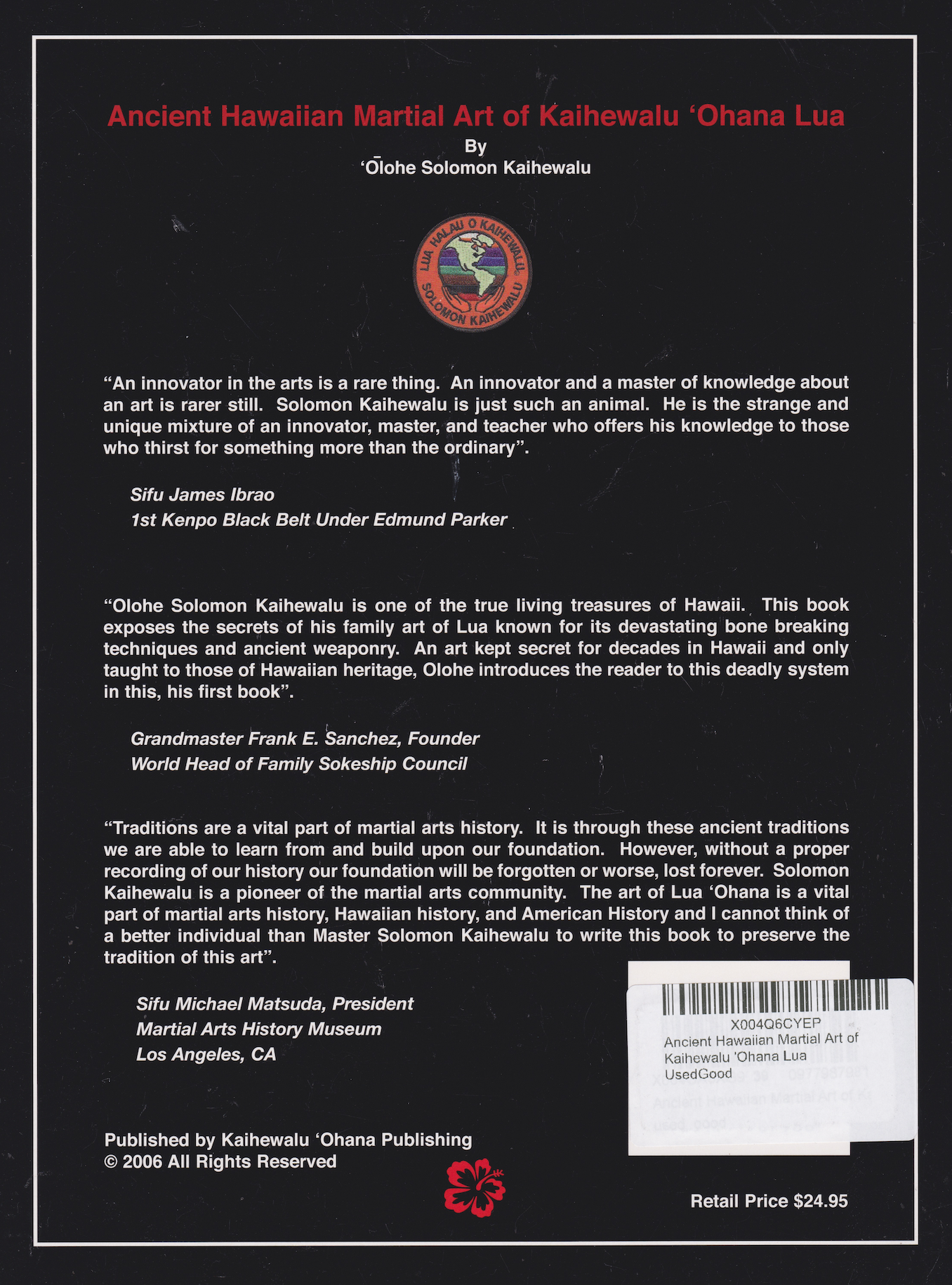 Ancient Hawaiian Martial Art of Kaihewalu Ohana Lua Book by Olohe Solomon Kaihewalu (Preowned)