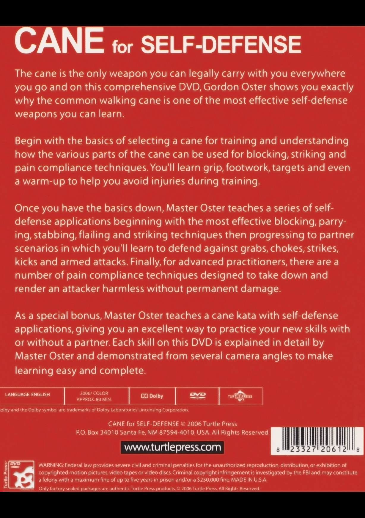 Cane for Self Defense DVD by Gordon Oster (Preowned)