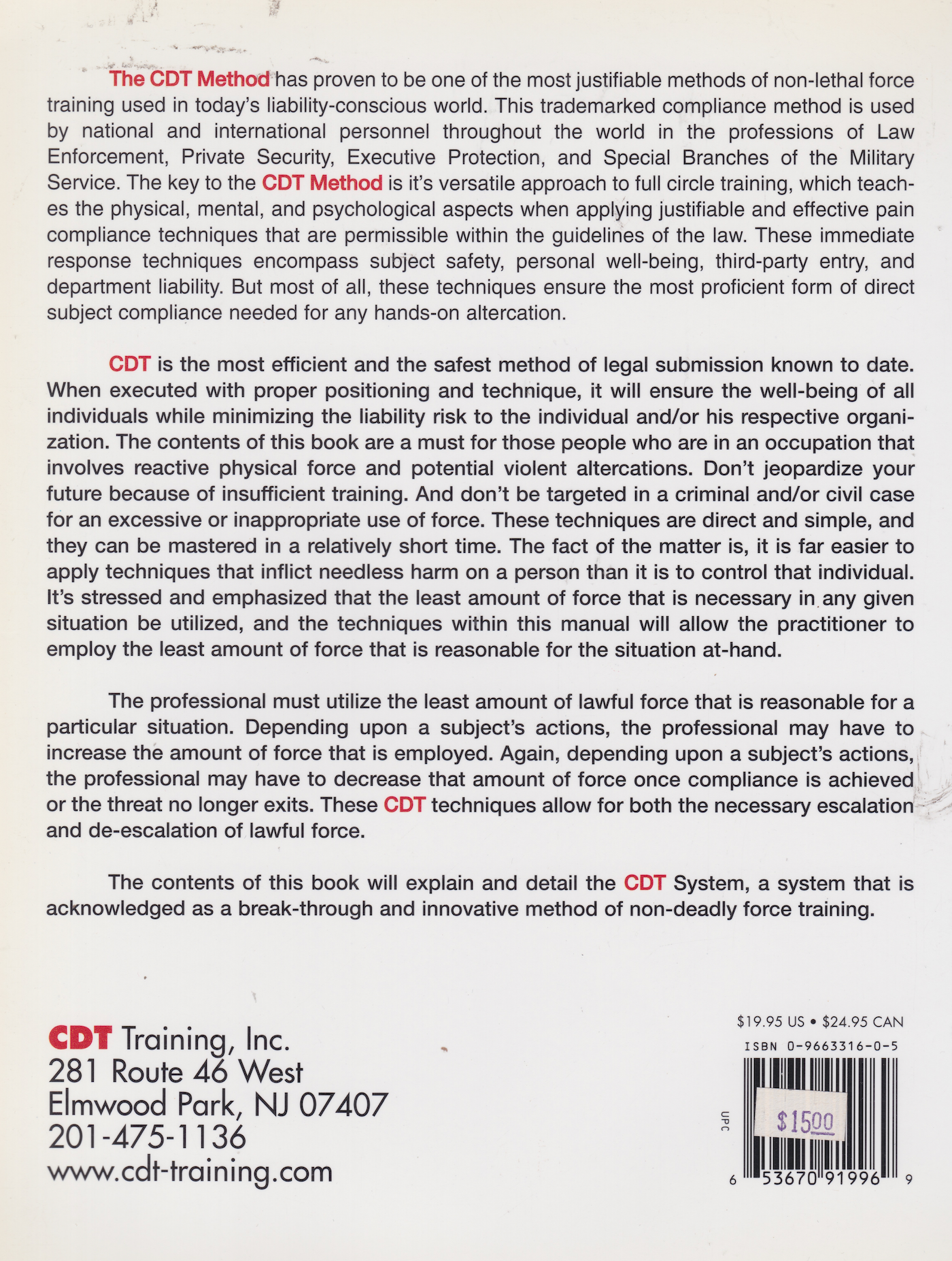 CDT: The Art of Non-Deadly Force Book by Thomas Patire (Preowned)