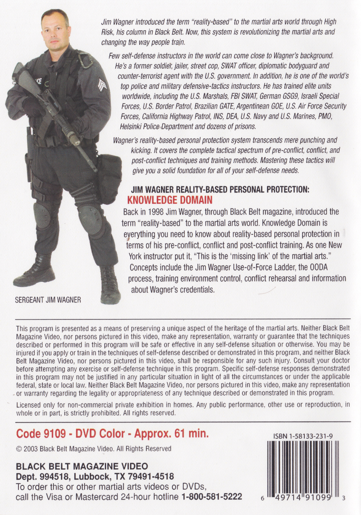 Reality Based Personal Protection: Knowledge Domain DVD by Jim Wagner