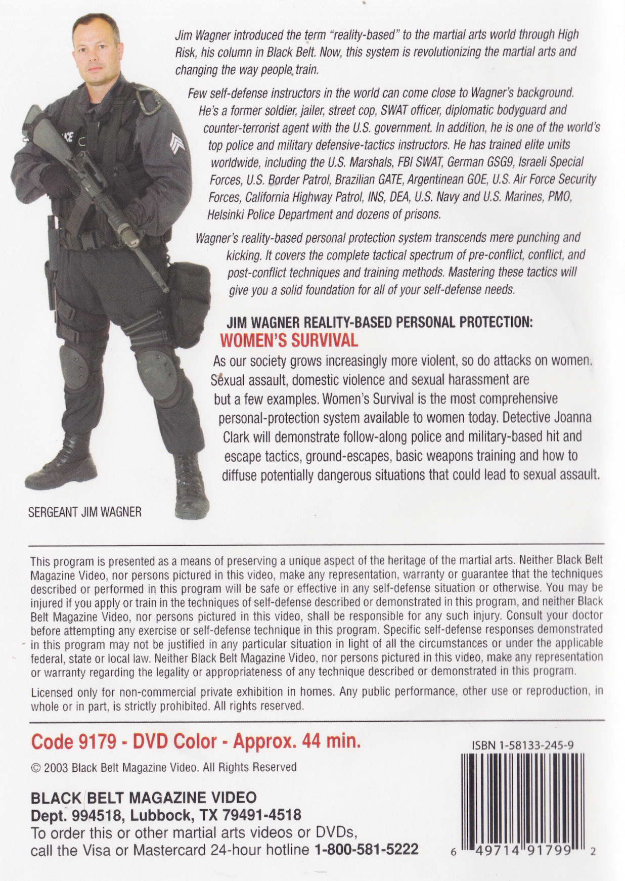 Reality Based Personal Protection: Women's Survival DVD by Jim Wagner