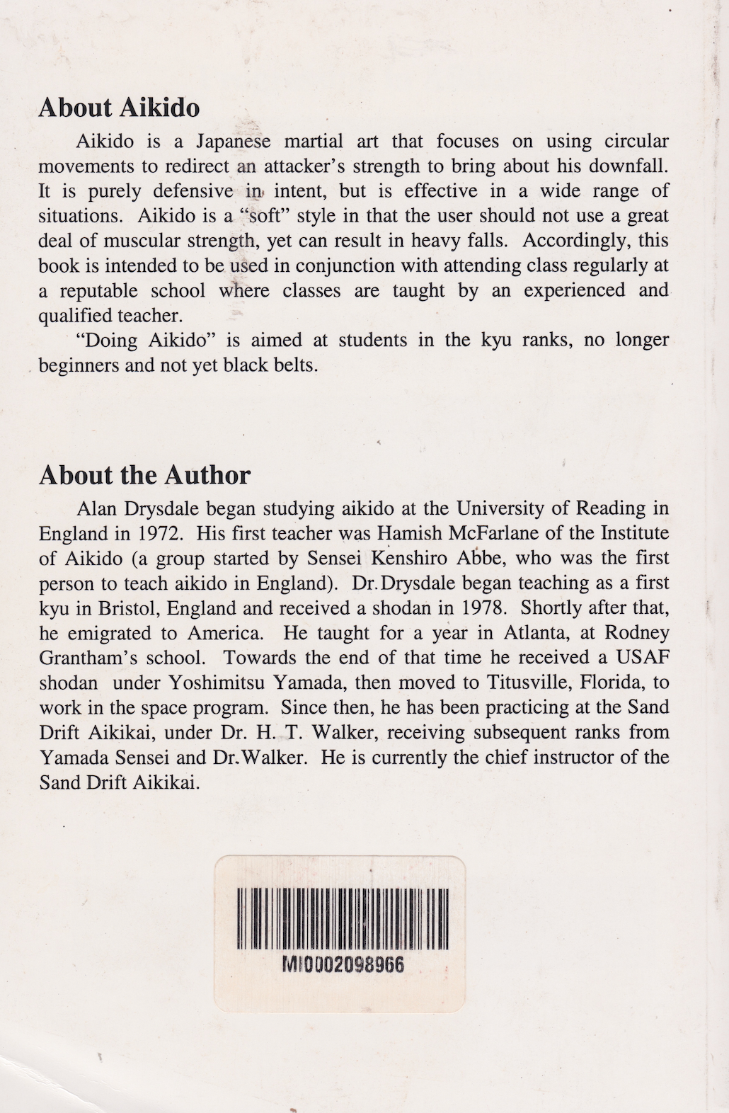 Doing Aikido Book by Alan Drysdale (Preowned)
