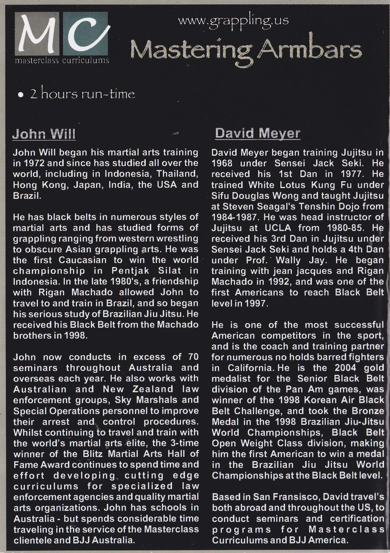 Mastering Armbars DVD by John Will & David Meyer (Preowned)