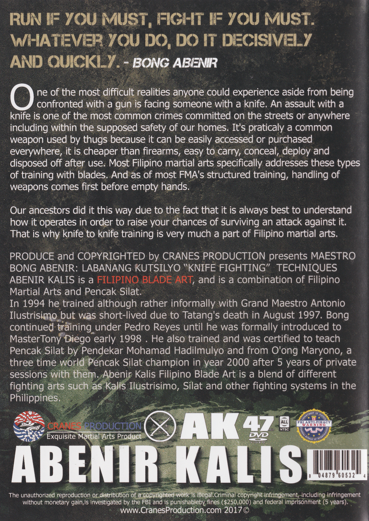Abenir Kalis Knife: Intro to AK Knife Fighting DVD by Bong Abenir