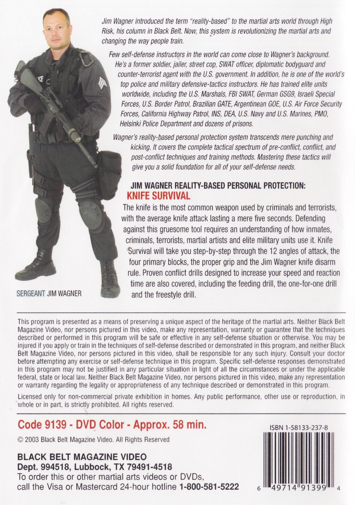 Reality Based Personal Protection: Knife Survival DVD by Jim Wagner