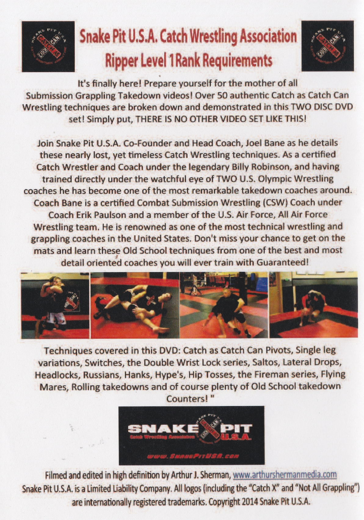 Snake Pit USA Old School Takedowns, Throws & Counters 2 DVD Set by Joel Bane (Preowned)