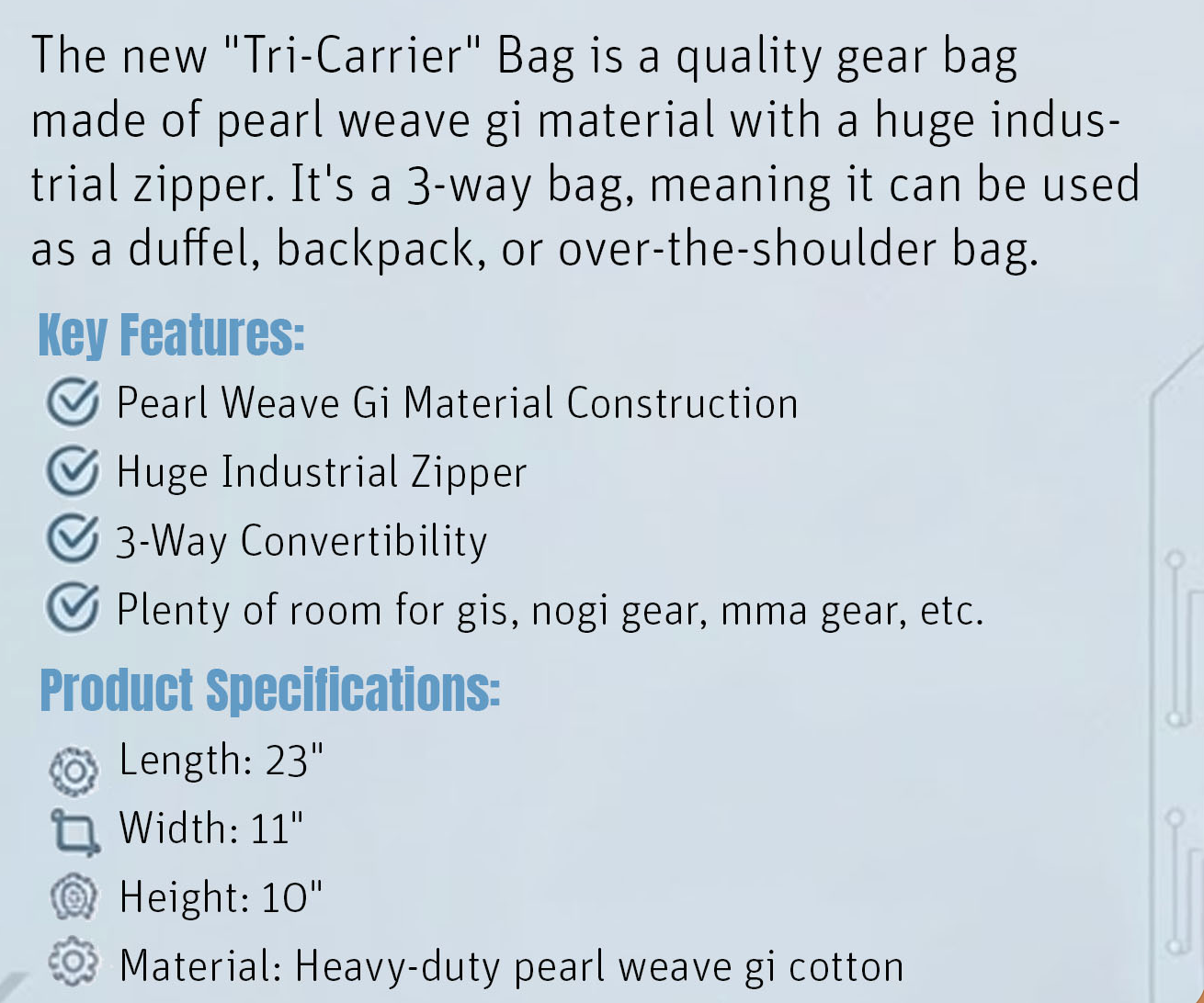 The Tri-Carrier Convertible Large Gear Bag by Nogi Industries - GRAY