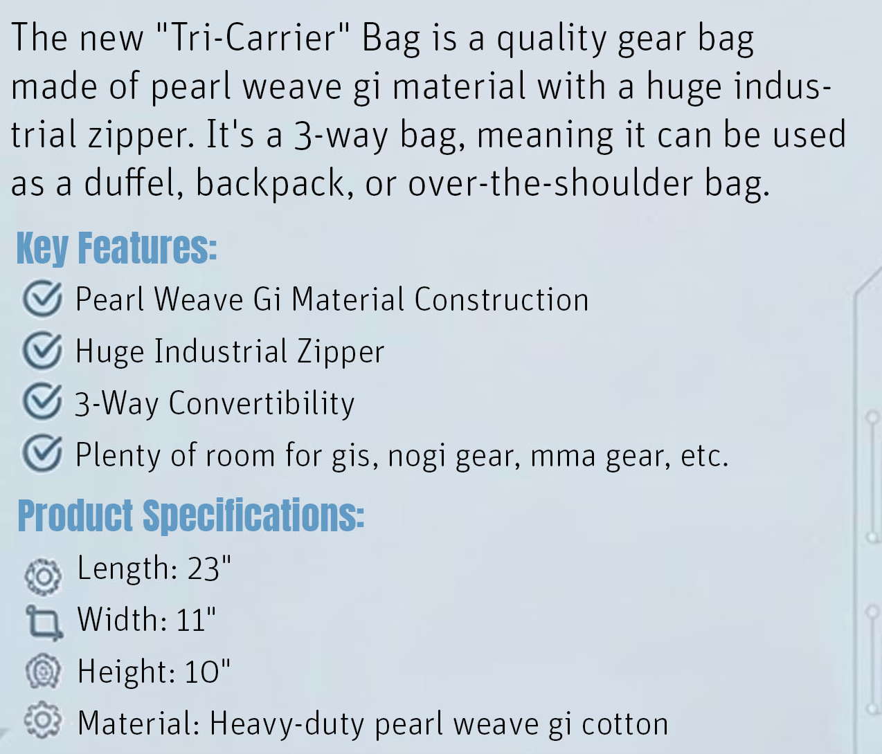 The Tri-Carrier Convertible Large Gear Bag by Nogi Industries - BLACK