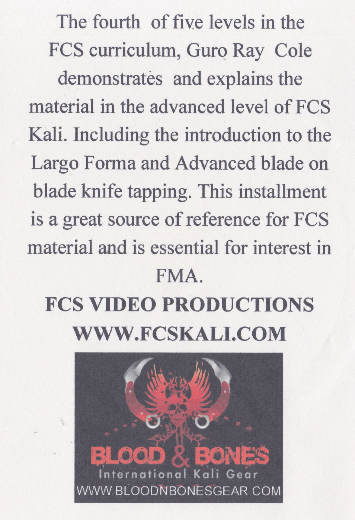 Filipino Combat Systems Level 4 Curriculum DVD by Ray Cole (Preowned)