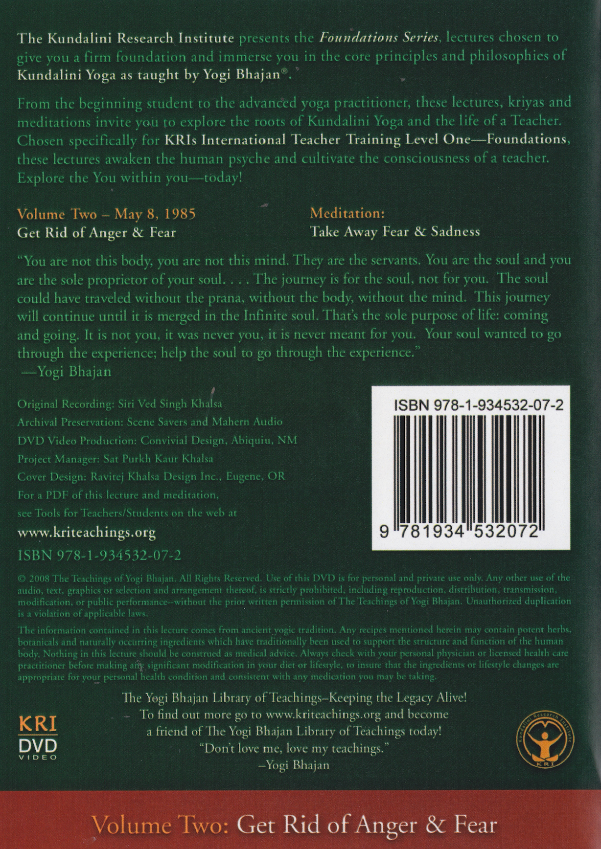 Foundations: An Experience with Yogi Bhajan DVD 2: Get Rid of Anger & Fear