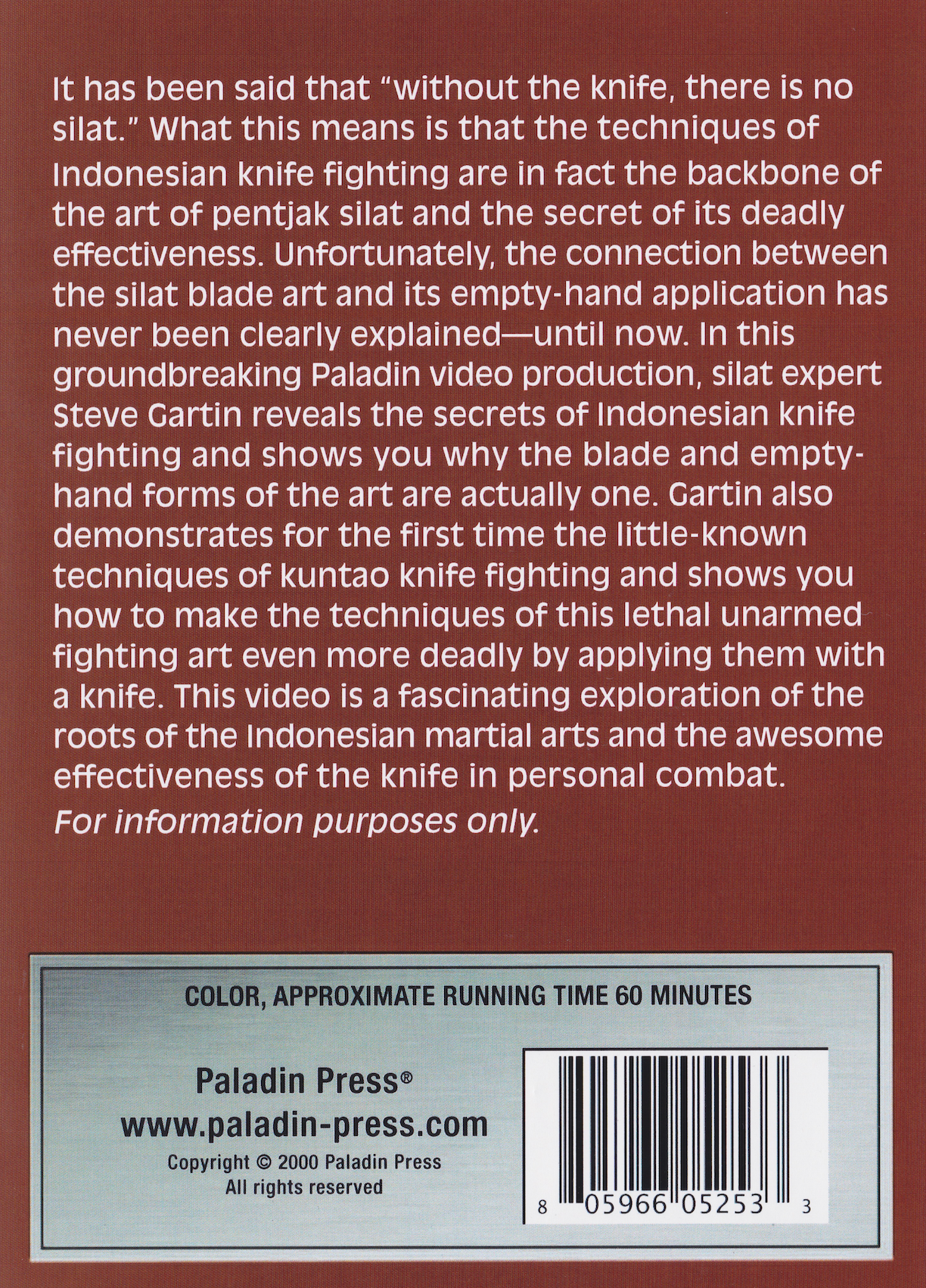 Secrets of Silat: Knife Fighting Techniques of Silat & Kuntao DVD by Steve Gartin