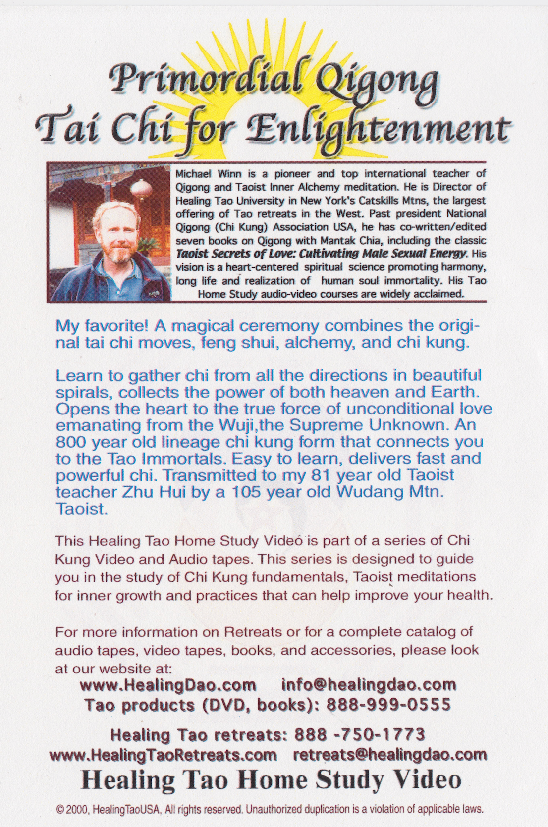 Tai Chi for Enlightenment Primordial Qigong DVD by Michael Winn (Preowned)