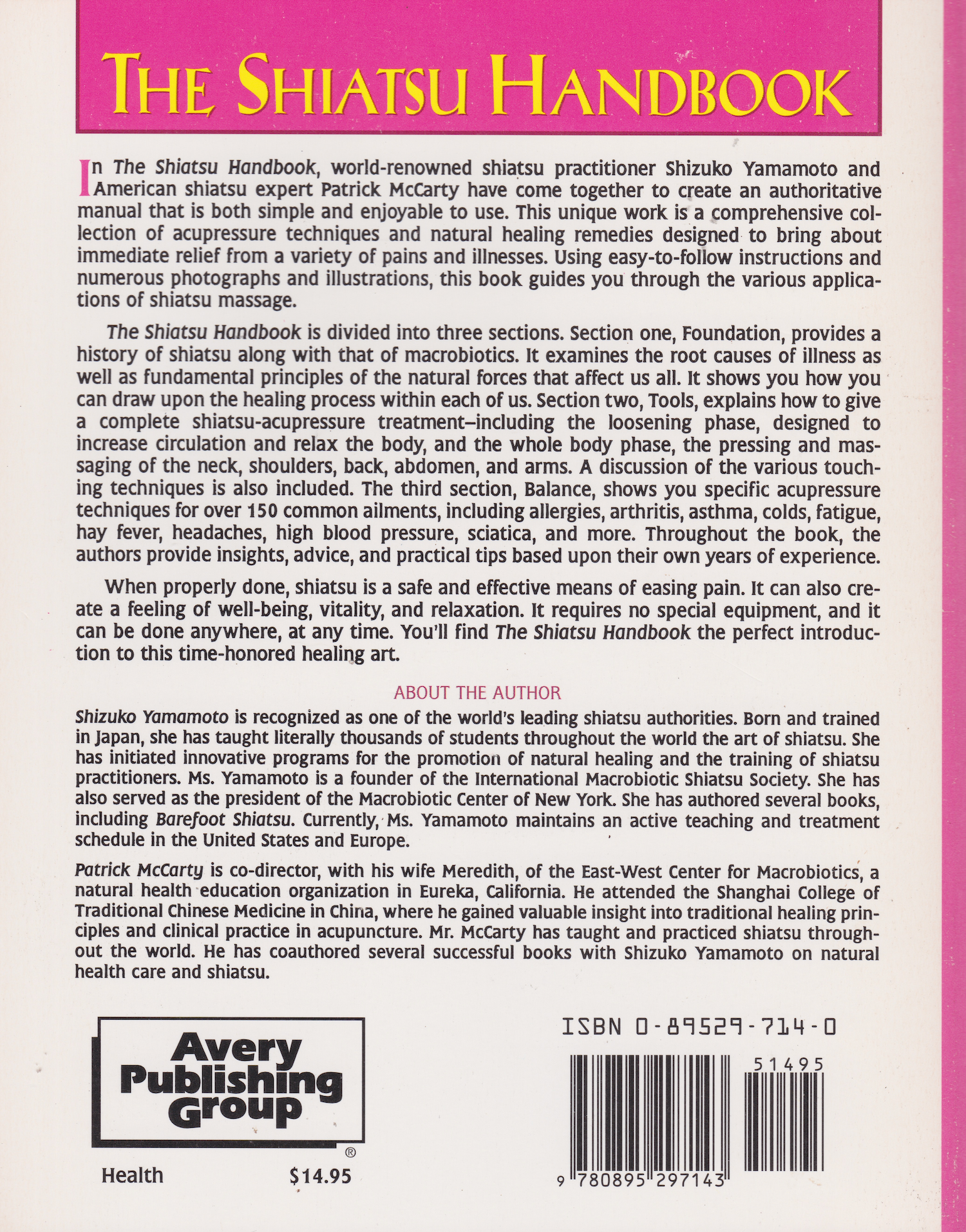 The Shiatsu Handbook by Shizuko Yamamoto & Patrick McCarty (Preowned)