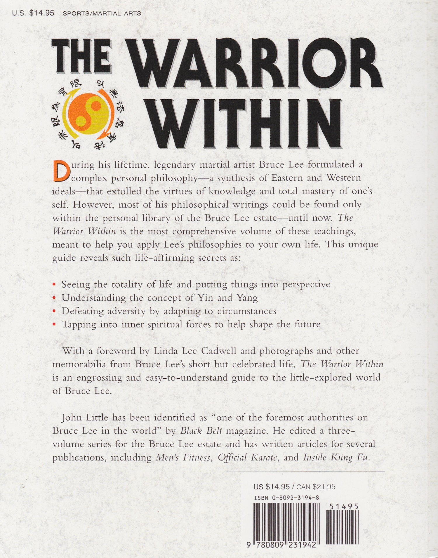 The Warrior Within: The Philosophies of Bruce Lee Book by John Little (Preowned)