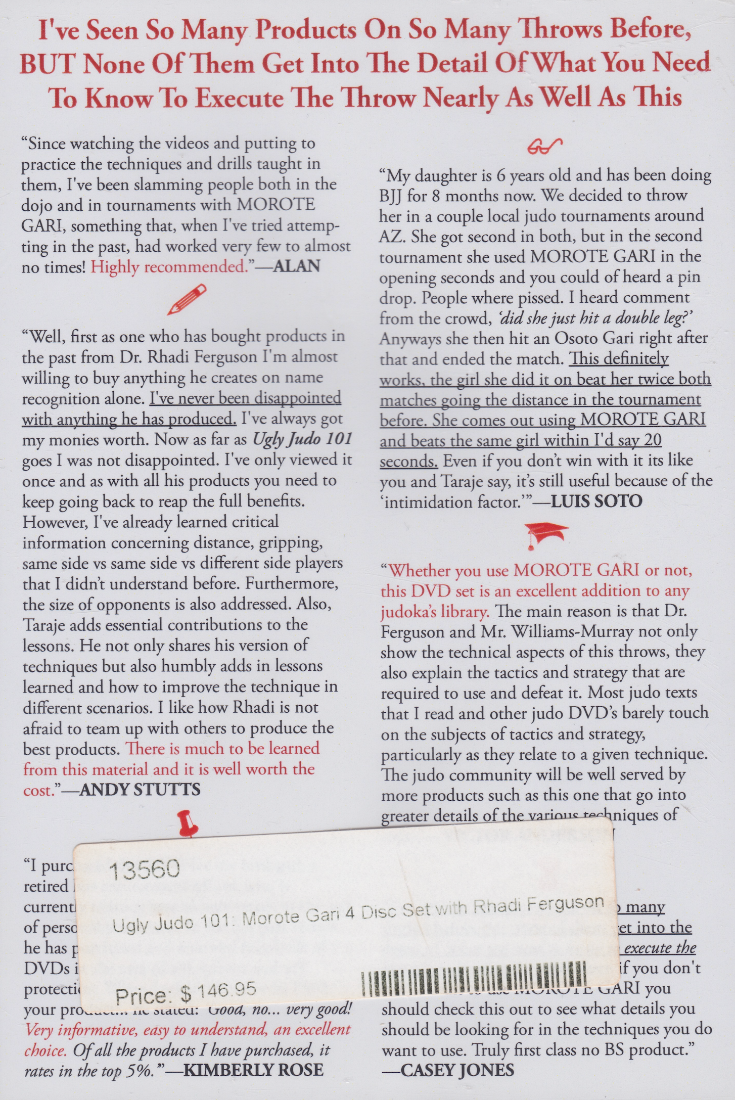 Ugly Judo 101: Morote Gari 4 Disc Set by Rhadi Ferguson