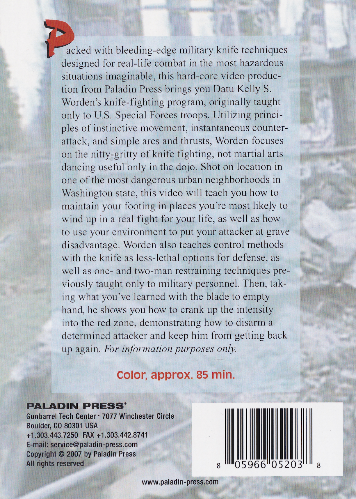 Urban Knife Warfare: Edged Weapon Combat for Military Personnel & Defense-Minded Civilians DVD by Kelly Worden