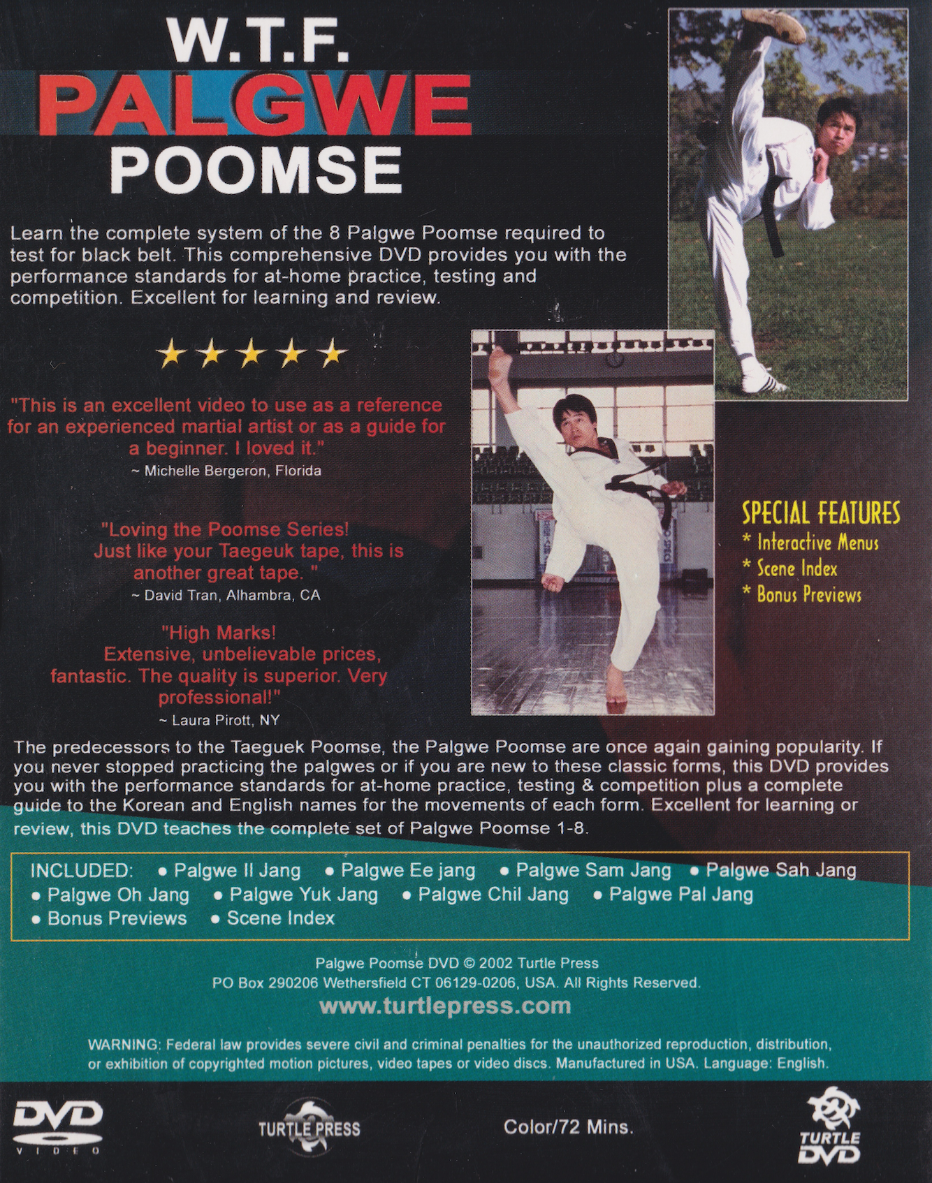 W.T.F. Taekwondo: Official Palgwe Poomse #1-8 DVD by Sang Kim (Preowned)
