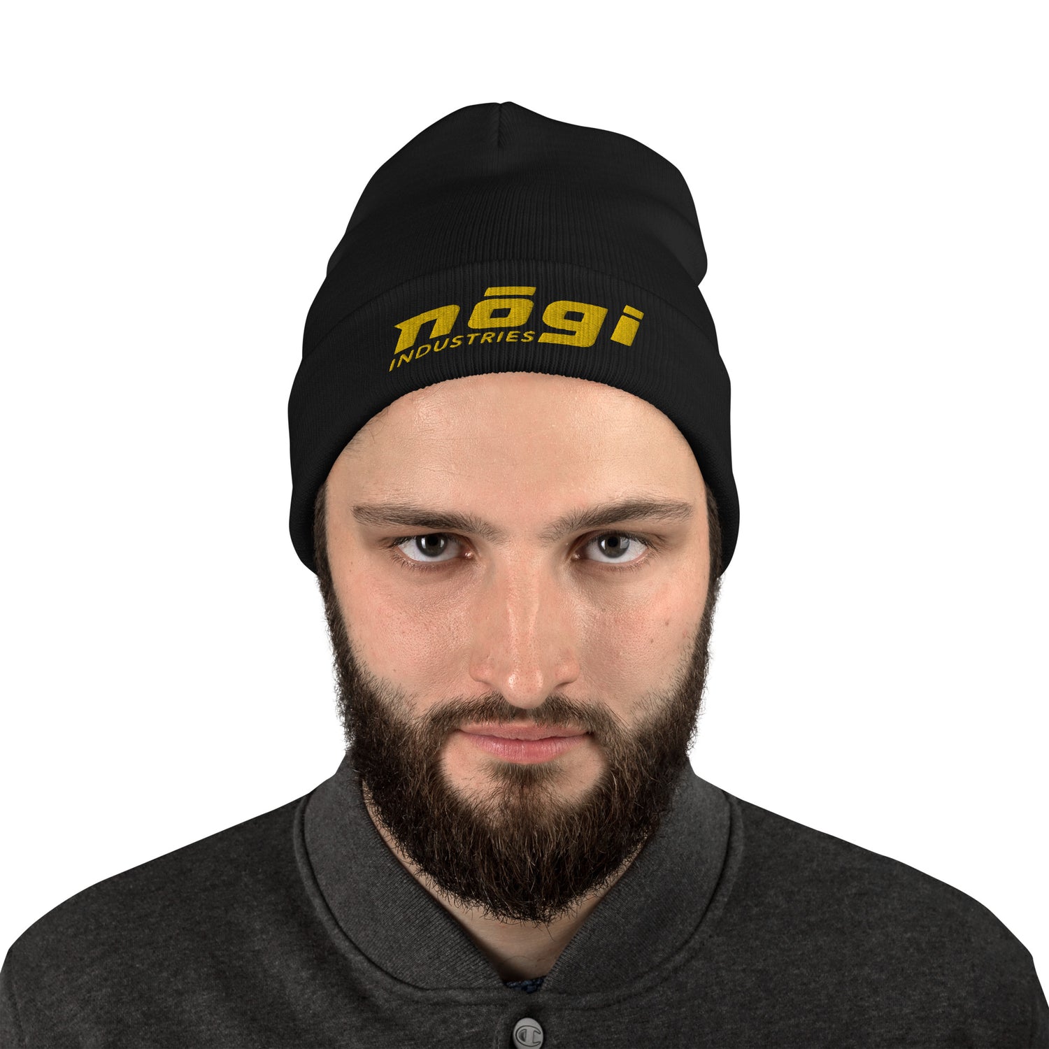 Embroidered Beanie w Puff logo (Black & Gold) by Nogi Industries
