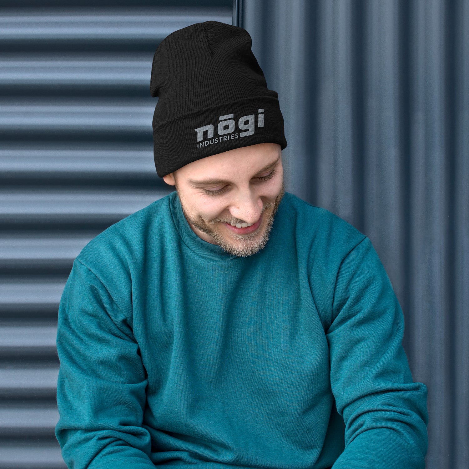Embroidered Beanie w Puff logo (Black & Gray) by Nogi Industries