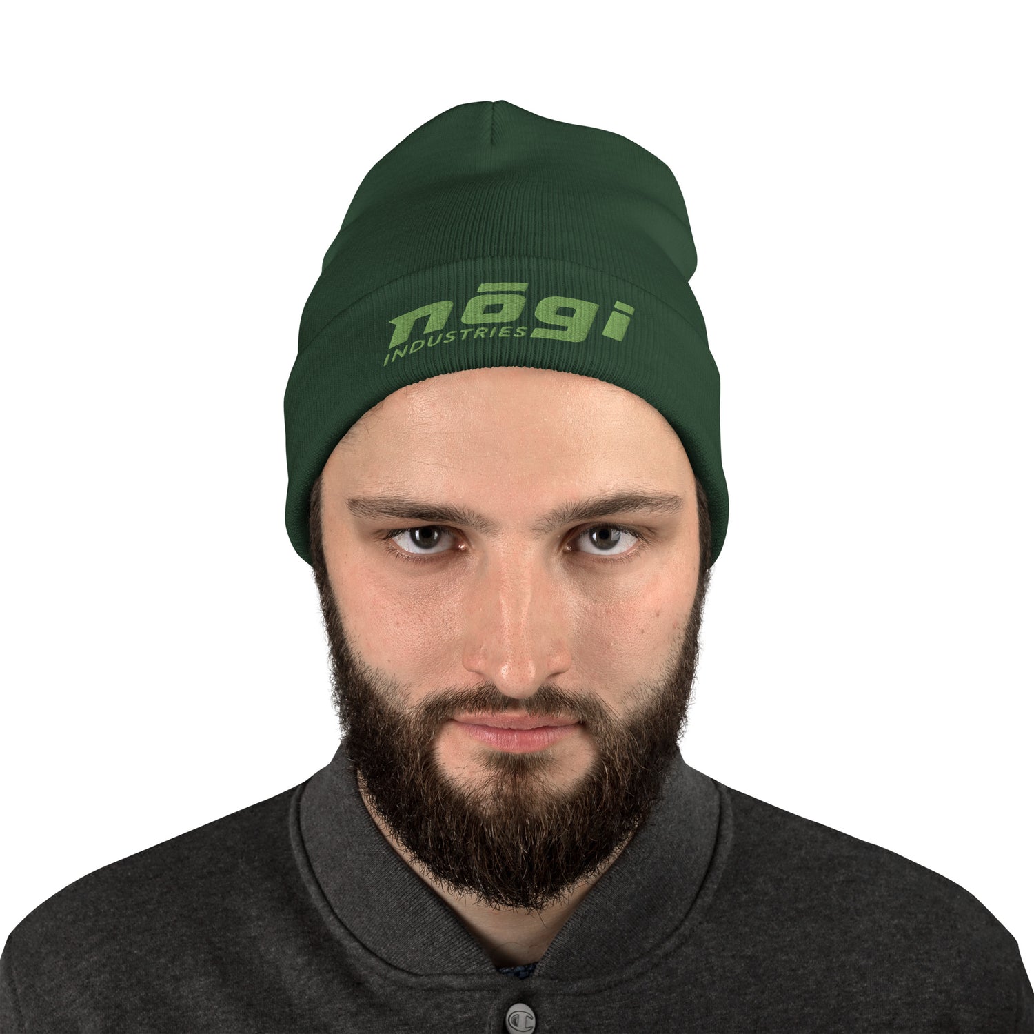 Embroidered Beanie w Puff logo (Green & Green) by Nogi Industries