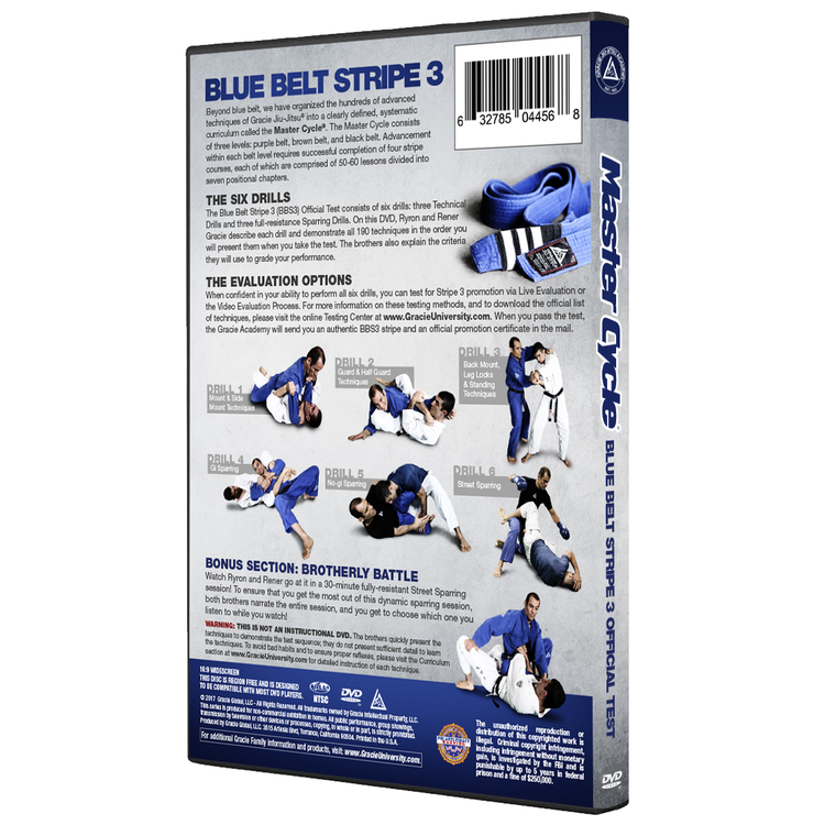 Gracie Academy Master Cycle: Blue Belt Stripe 3 DVD Official Test - Budovideos Inc