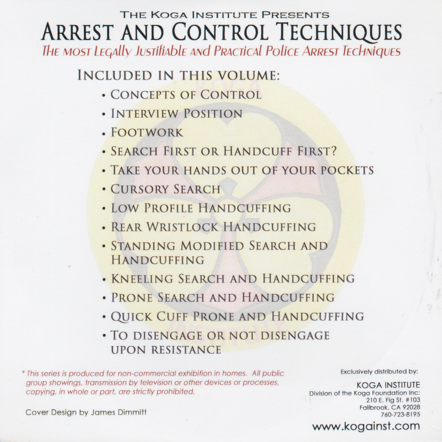 Koga Arrest & Control Vol 1 Searching & Handcuffing DVD by Robert Koga
