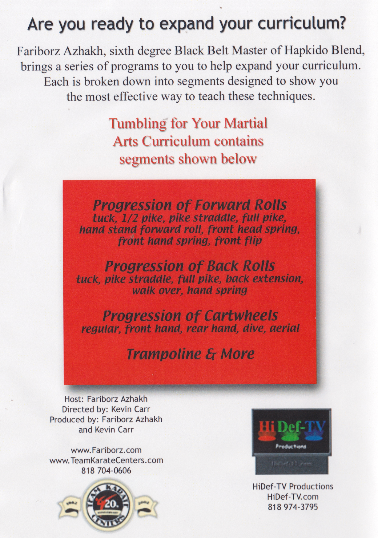 Tumbling for Your Martial Arts Curriculum DVD by Faiborz Azhakh